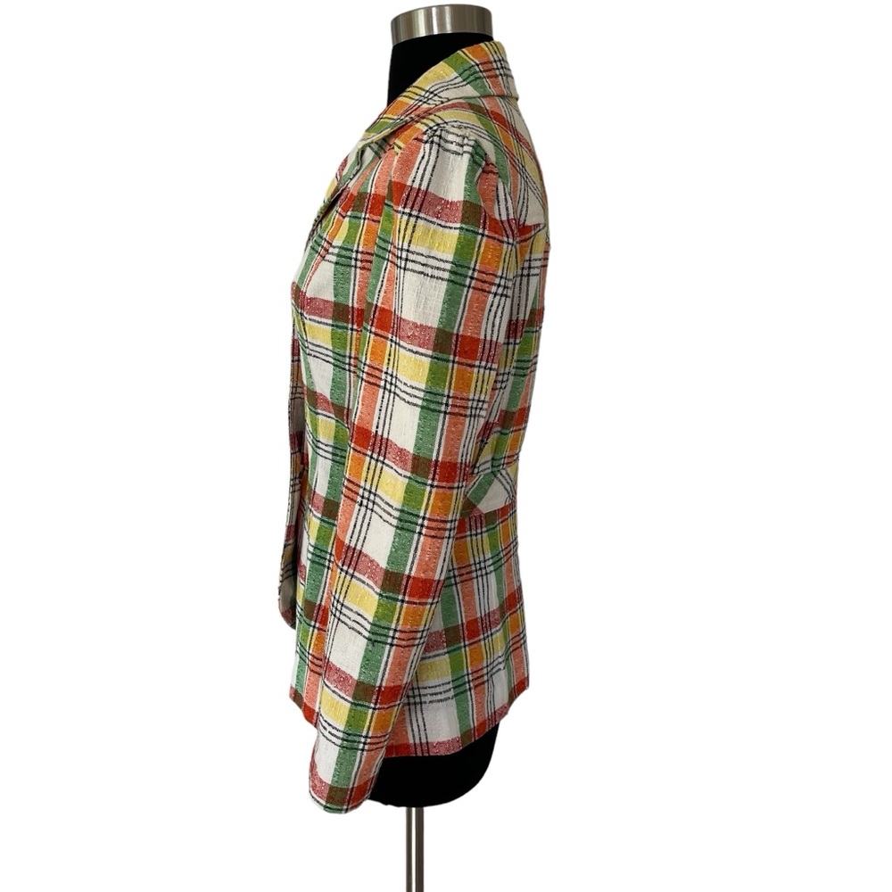 Vintage plaid blazer jacket multicolor fitted red orange green yellow - Picture 5 of 16